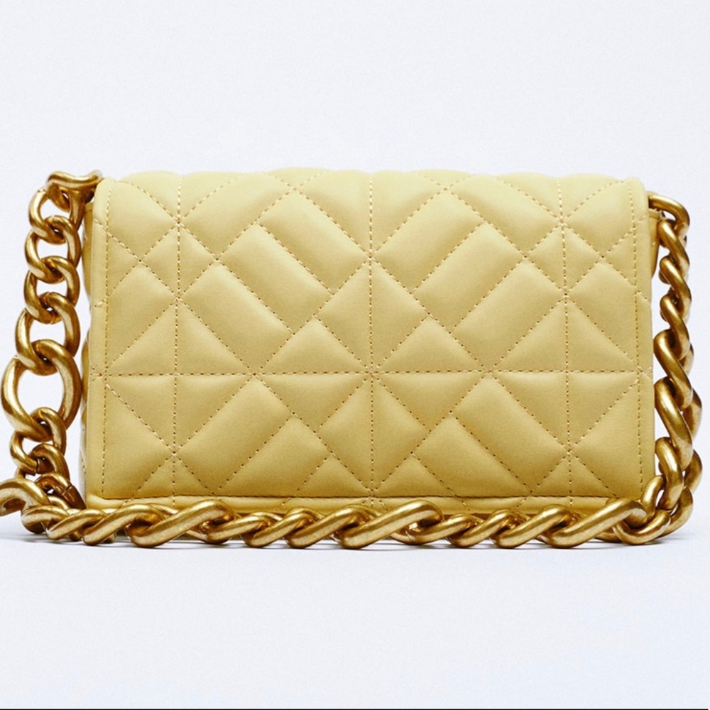 Zara Quilted Chain Strap Shoulder Bag - Yellow